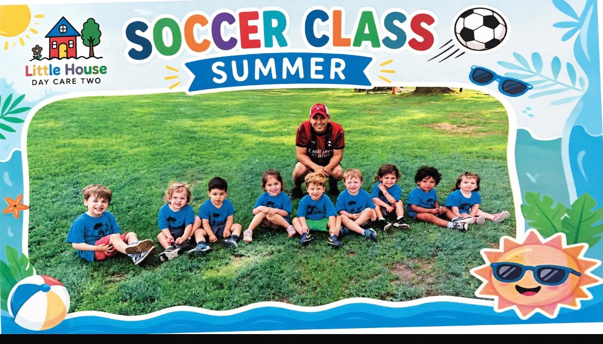 Children participating in the Little House summer soccer class